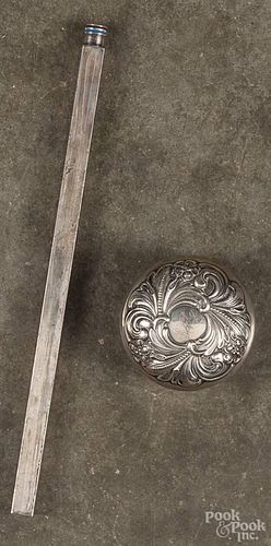 Alvin sterling silver repoussé yo-yo, together with a sterling ruler.