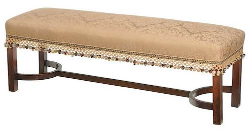 Chippendale Style Damask Upholstered Bench