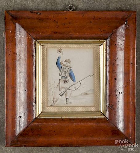 Miniature watercolor of a Civil War soldier, 20th c., inscribed on verso