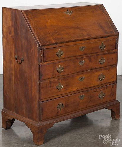 Pennsylvania Chippendale tiger maple and cherry slant front desk, ca. 1800, 41 1/2'' h., 36 1/4'' w.