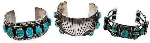 Three Southwest Silver Turquoise Bracelets