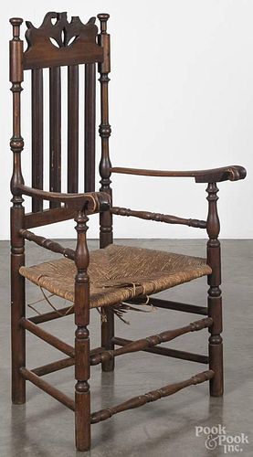 Pennsylvania walnut banisterback armchair, 18th c., with a black painted surface.