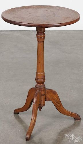 Pennsylvania Federal cherry and tiger maple candlestand, 19th c., 25 3/4'' h., 17 3/4'' dia.
