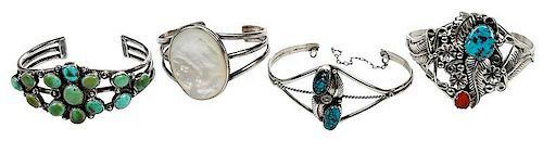 Four Southwest Silver & Gemstone Bracelets