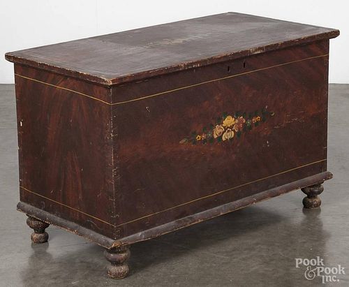 Pennsylvania painted pine blanket chest, 19th c., retaining the original red grained surface