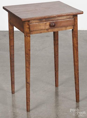 Mixed wood Federal one-drawer stand, 19th c., with tapered legs, 26 1/2'' h., 17 1/2'' w.