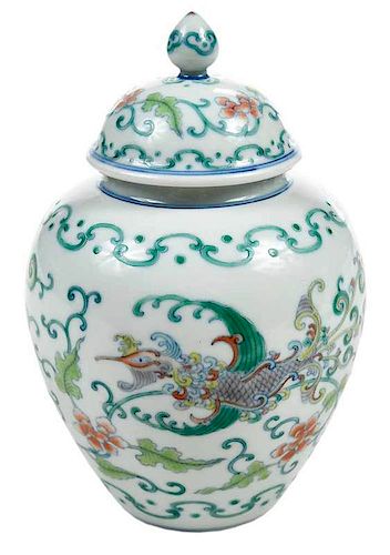 Chinese Doucai Ginger Jar With Enameled Phoenix