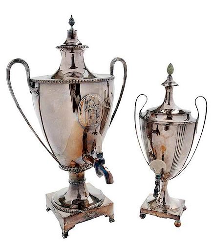 Two Silver Plate Hot Water Urns