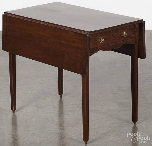 George III diminutive mahogany Pembroke table, early 19th c., with sawtooth inlaid band, 22 1/2'' h.