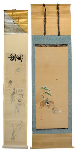 Two Japanese Scrolls, Snow, Figures