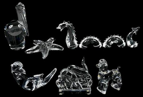 Six Baccarat and Steuben Crystal Animal Figures