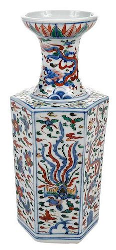 Chinese Hexagonal Polychrome Vase