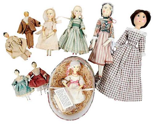 Nine Fred T. Laughorn Peg Wooden Dolls