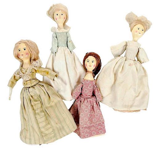 Four Fred T. Laughon Peg Wooden Dolls