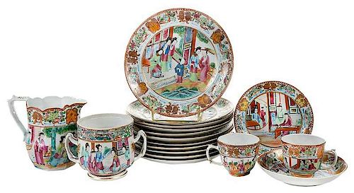 17 Chinese Export Famille Rose Objects