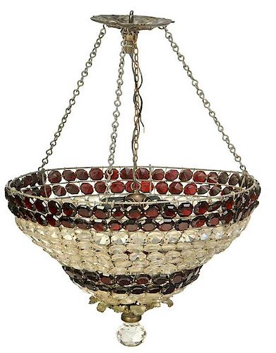 Red and Clear Crystal Dome Shaped Chandelier