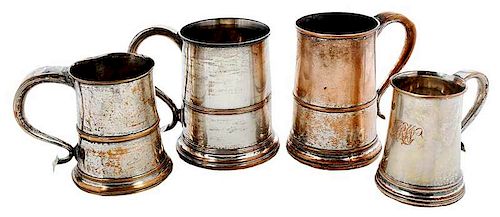 Four Silver on Copper Tankards