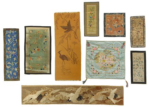 Eight Asian Silk Embroidered Panels