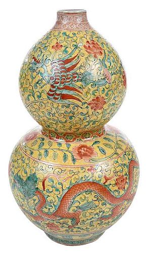 Chinese Double Gourd Vase with Dragon