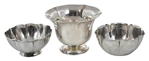 Three Hammered Sterling Bowls
