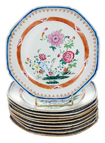 Ten Chinese Export Famille Rose Plates