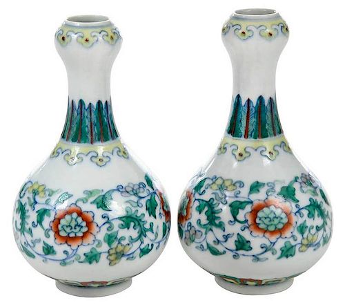 Pair Diminutive Chinese Export Wucai Vases