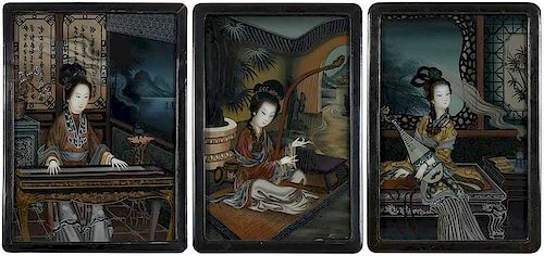 Three Chinese Reverse Paintings on Glass