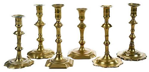 Six Georgian Brass Candlesticks