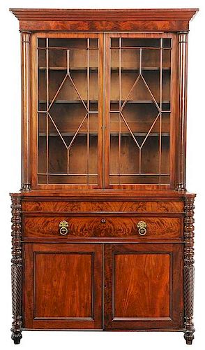 George IV Figured Mahogany Bookcase Cabinet