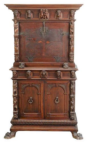 Renaissance Style Carved Fall Front Cabinet