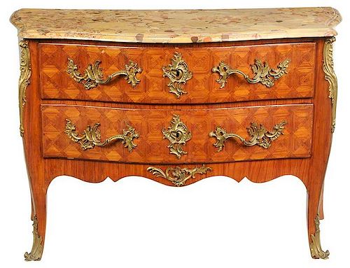 Louis XV Style Parquetry Marble Top Commode