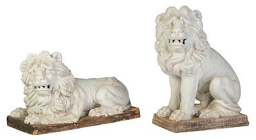 Two Italian Renaissance Style Majolica Lions