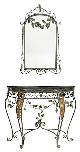 Italian Rococo Style Marble Top Console, Mirror