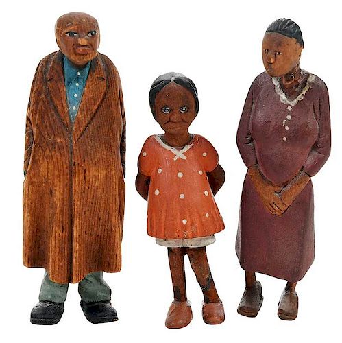 Three Tom Brown Carved and Polychrome Figures