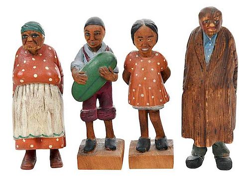 Four Tom Brown Carved and Polychrome Figures