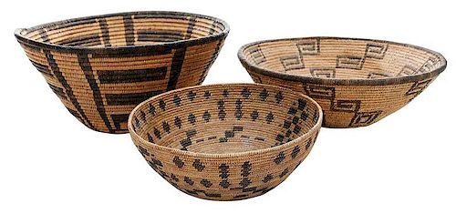 Three Native American Coiled Baskets