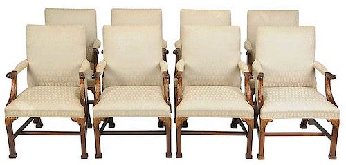 Set Eight Baker Chippendale Style Arm Chairs
