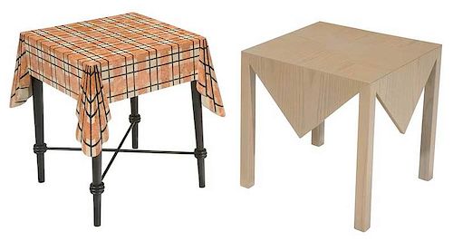 Tablecloth Form Marble and Geometric Side Tables