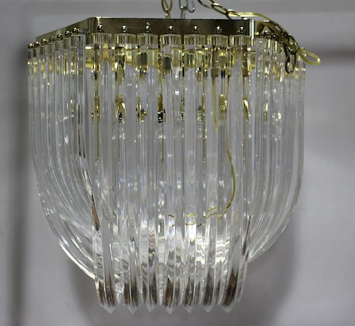 MIDCENTURY. Lucite And Gilt Metal Chandelier .