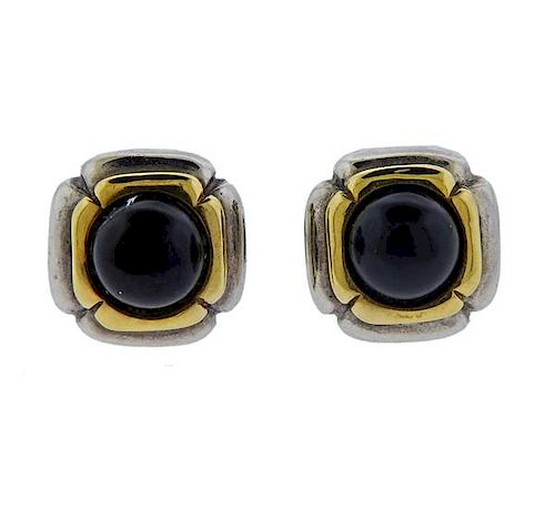 Cartier 18K Gold Sterling Black Stone Stud Earrings