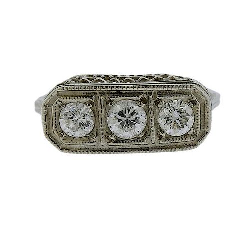 Art Deco 14K Gold Diamond Filigree Ring