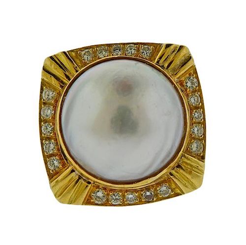 18K Gold Diamond Mabe Pearl Cocktail Ring