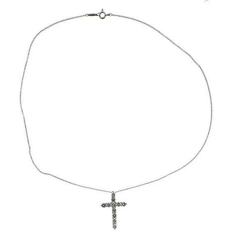 Tiffany &amp; Co Platinum Diamond Cross Pendant Necklace