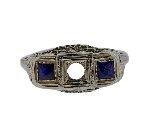Art Deco Filigree 18K Gold Blue Stone Ring Mounting