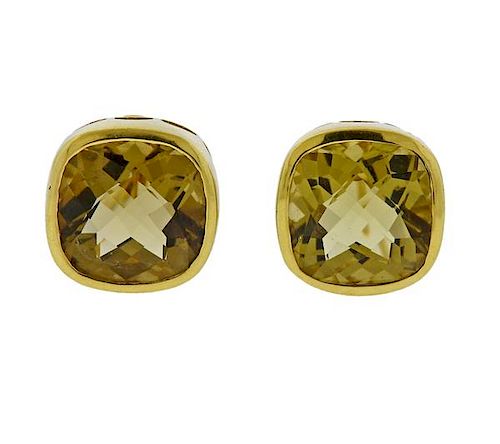 18K Gold Green Stone Earrings