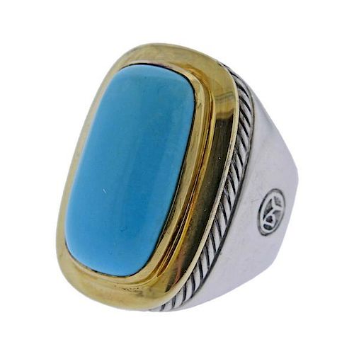 David Yurman 18k Gold Silver Turquoise Ring