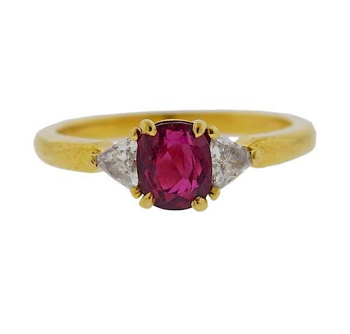 Tiffany &amp; Co 18K Gold Diamond Red Stone Ring