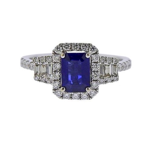 18K Gold Diamond Blue Stone  Ring