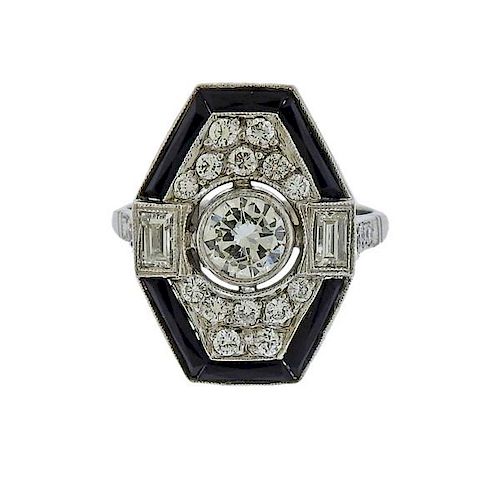 Platinum Diamond Onyx Ring 