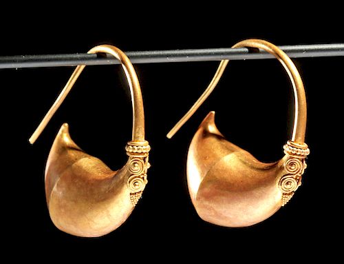 Published East Greek Gold Boat Shaped Earrings - 15.8 g